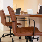 Laura Davidson Furniture SOHO II Ribbed Office Chair - Mid Back Desk Chair, Ergonomically Designed with Arm Rest & Swivel, Made of Faux Leather, Brown with Black Frame, Computer Chair