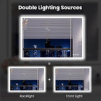 WTTY 40"X32" LED Bathroom Mirror with Black Frame, Bathroom Vanity Mirror with Lights for Wall, Front Light and Backlit, Anti-Fog, Dimmable, 3 Colors, Shatterproof, Memory, Horizontal/Vertical