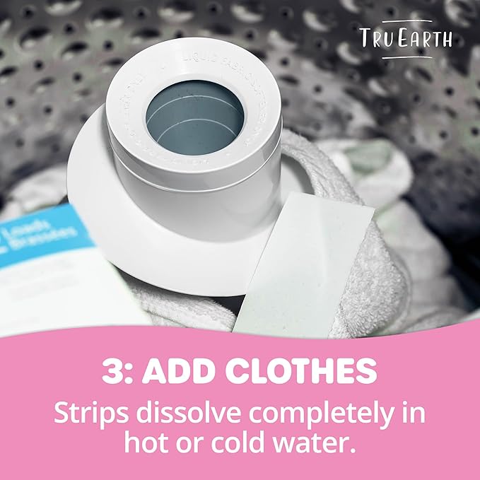 Tru Earth Hypoallergenic Baby Laundry Detergent Sheets/Strips for Sensitive Skin, 64 Count, Up to 128 Loads: Fragrance Free Baby Detergent Laundry Newborn, Children