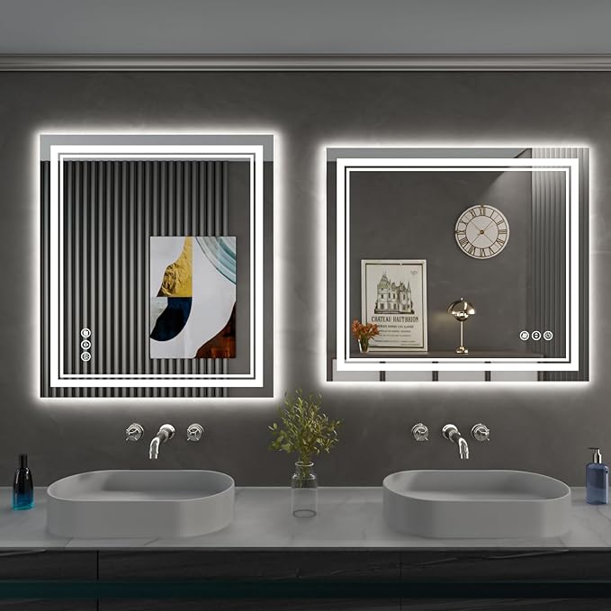 40 x 24 Inch LED Bathroom Mirror with Lights, Front Light and Backlit Anti-Fog Dimmable Memory Lighted Vanity Mirror, Shatterproof Wall-Mounted Led Mirror for Bathroom