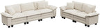 L-Shaped Cloud Modular Sofa Set with Chaise Lounge, 5-Piece Sectional & Deep Seat, Plush Corduroy w/Removable Arms for Living Room - Beige