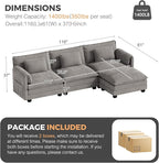 ELUCHANG 113" Modular Sectional Sofa, Comfy Cloud Couch, L Shaped Deep Seat Sofa Couches for Living Room, 4-Seater Modern Sofa with Movable Ottoman, DIY Combination - Chenille Light Grey