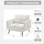 Mid-Century Accent Chair,Modern Oversized Armchair for Living Room,Comfy Upholstered Reading Accent Chairs for Bedroom,Single Sofa Chair (White-1PACK)