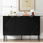 Sideboard Buffet Cabinet Set of 2, Modern Storage Cabinets with Doors and Shelves, Wooden Fluted Cabinet for Living Room, Entryway, Kitchen (2, Embossed Black)