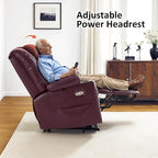 MCombo Large Triple Motor Power Lift Recliner Chair with Massage and Dual Heating, Adjustable Headrest for Tall Elderly People, Faux Leather 7634 (Wine, Large)