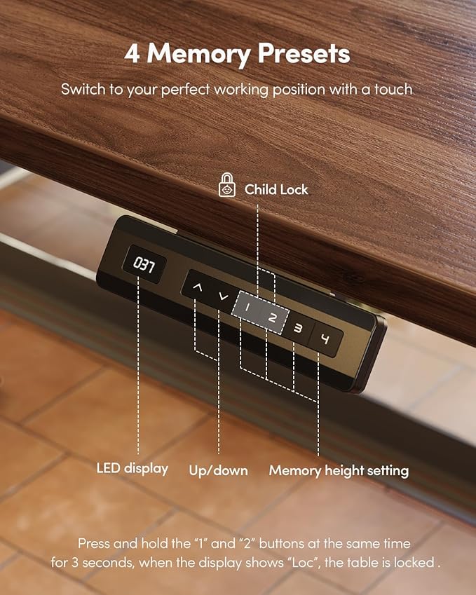 FEZIBO One-Piece Standing Desk Adjustable Height Stand up Home Office Desk, 40x24 Inch Electric Standing Computer Desk, with 4 Memory Presets, Headphone Hook, Black Walnut