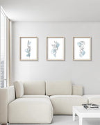 HesenDot Framed Blue Floral Canvas Wall Art,Minimalist Botanical Wall Art Decor,12x16IN Wood High Framed Prints,Boho Flowers Artworks Prints Posters for Living Room,Kitchen,Bedroom Set of 3