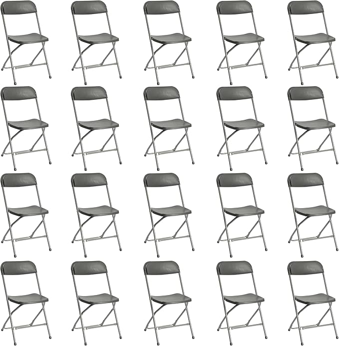 20 Pack Plastic Folding Chairs, Portable Party Chairs, Stackable Commercial Seats with Steel Frame for Home Office Wedding Party Indoor Outdoor Events Chairs, 350lbs Capacity,Gray