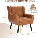 Dolonm Midcentury Modern Leather Accent Chair with Arms, Upholstered Reading Side Chair Tufted Back Decorative Wingback Chair for Living Room Bedroom (Light Brown-PU)