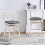 COSTWAY Bar Stool Set of 2, 360° Swivel Counter Height 25inch Bar Stool with Foot Rest Upholstered Cushion & Ergonomic Backrest, Sturdy Frame, for Pub, Kitchen Islands (2, Antique White + Grey)