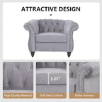 2 Piece Living Room Furniture Set, Velvet Loveseat and Chair Set, Mid Century Modern Upholstered Sofa Couch with Cushions, Comfy Tufted Chesterfield Couches for Living Room, Bedroom, Office