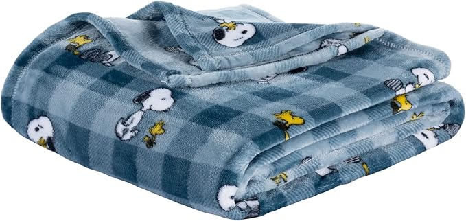 Berkshire Blanket Peanuts® VelvetLoft® Cute Character Snoopy Plush Blanket,Navy Tonal,Twin 60 in x 90 in (Official Peanuts® Product)