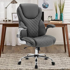 Executive Office Chair, Pu Leather High Back Ergonomic Office Desk Chairs with Wheels, 90-120° Rocking Managerial Chair Home Computer Chairs with Flip-up Armrests and Lumbar Support, Grey