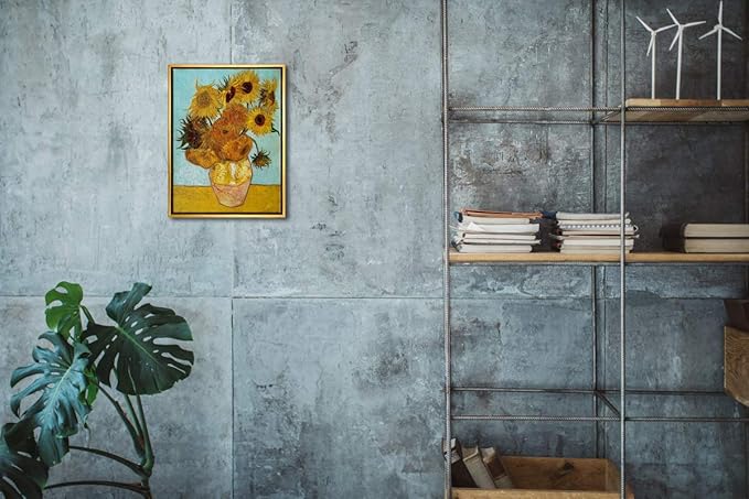 Wieco Art Framed Wall Art Canvas Prints of Sunflower by Vincent Van Gogh Paintings Reproduction Abstract Wall Decorations for Living Room Golden Frame