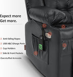 MCombo Dual Motor Small Power Lift Recliner Chair for Elderly, Lay Flat Lift Chair with Heat and Massage, Petite Lift Chair, Cup Holders, Faux Leather 7893 (Black, Small)