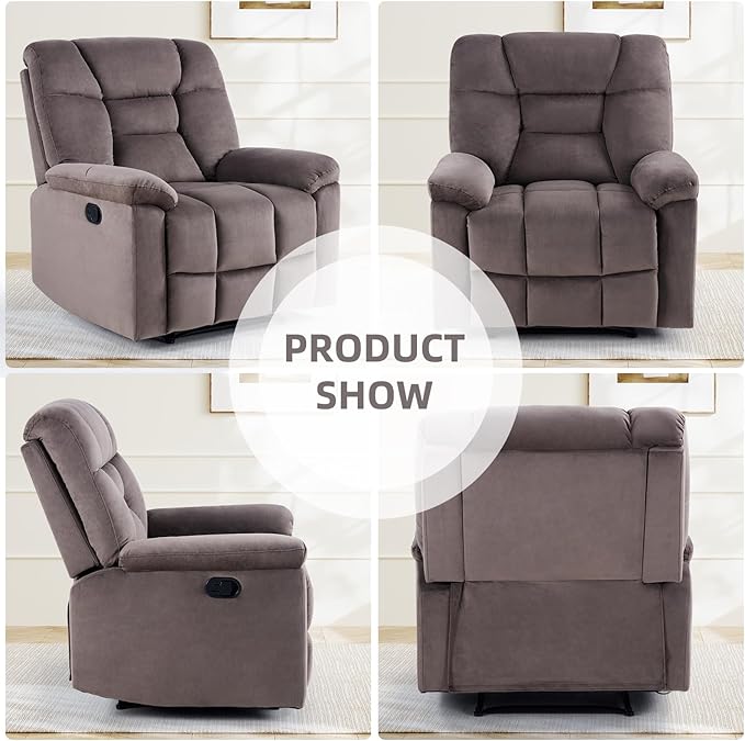 EBELLO Set of 2 Manual Recliner Chair for Adults with Soft Padded Headrest and Backrest, Overstuffed Single Recliner Sofa Chair for Living Room, Dark Brown