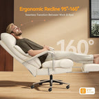 Reclining Office Chair with Footrest - 25.6" Wide Seat & Adjustable Seat Depth, Big and Tall High Back Leather Executive Home Office Desk Chair 400lbs, Cream