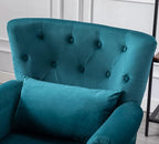 Mid Century Modern Accent Chair Upholstered Armchair Comfy Velvet Fabric Single Sofa with Tufted Wingback for Small Spaces Bedroom Living Room, Teal