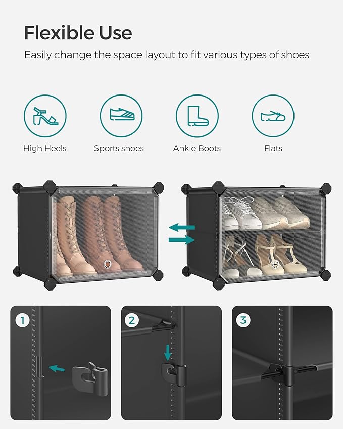 SONGMICS Shoe Rack Organizer, 8-Tier Shoe Storage Cabinet for Closet and Entryway, Holds 32 Pairs of Shoes, Adjustable, Ink Black and Trasparent ULPC034B01