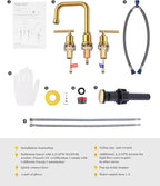 WOWOW Brushed Gold Bathroom Faucet Widespread Bathroom Sink Faucet 2 Handle Lavatory Tap 3 Holes with Drain and Supply Hoses Mordern Basin Taps