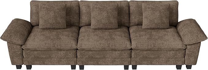 123" Cloud Modular Sectional Sofa, 3-Seater w/Deep Seat & Removable Arms, Plush Chenille for Living Room - Taupe