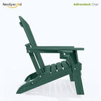 nevilywood Folding Adirondack Chair - Extended Ergonomic Backrest, Cup Holder - Easy Assembly - Durable HDPE Plastic, Weather Resistant & Maintenance-Free - Lawn, Patio, Deck Supports 380lbs Green