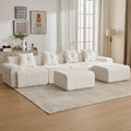 129.23”Modular Sectional Couch for Living Room, Modren L-Shape Cloud Sectional 4-Seater Sofa with 2 Movable Ottomans, Woven Texture Upholstery Boneless Couch, No Assembly, Beige