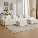 129.23”Modular Sectional Couch for Living Room, Modren L-Shape Cloud Sectional 4-Seater Sofa with 2 Movable Ottomans, Woven Texture Upholstery Boneless Couch, No Assembly, Beige