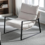 LukeAlon Modern Linen Accent Armchair, Upholstered Soft Living Room Chair with Metal Base Removable Thickened Cushion Single Sofa Chair Comfy Lounge Chair for Bedroom Living Room, White