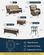 HILLGA Luxury Patio Furniture Set with 6-inch Thick Cushion, Outdoor Couch and High Back Swivel Rocker Patio Chairs, 11PCS Wicker Conversation Set for Deck Yard and Poolside, Beige (V2)