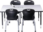 Chair and Table Set for Schools - Dry Erase Table About 24 x 48 inch (60 x 120cm) - Height Adjustable Legs -Spray Edges - and Four Luxurious Classroom Chairs - for Commercial Spaces
