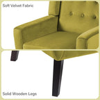 Accent Chair, Mid-Century Modern Velvet Fabric Chairs with Arms for Living Room, Comfy Upholstered Club Single Sofa Armchair for Bedroom Waiting Room with Solid Wood Frame (Velvet Green, Set of 1)