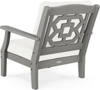 Martha Stewart by POLYWOOD Chinoiserie Outdoor Deep Seating Chair with Cushion, Slate Grey/Natural Linen, Durable and Comfortable HDPE All-Weather Patio Furniture for Deck, Backyard, Made in The USA