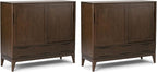 SIMPLIHOME Harper Solid Wood 48 inch Storage Cabinet in Walnut Brown (Set of 2) for The Living Room, Entryway and Family Room