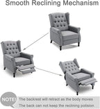 Pushback Recliner Chair, Modern Accent Arm Chair, Fabric Wingback Chair for Living Room Bedroom, Grey