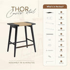 Thor Wicker Premium Solid Wood Counter Stool 24", Set of 2, Backless Counter Height Seating with Hand-Knitted Rope, Eco-Friendly Modern Design (Midnight Charcoal)