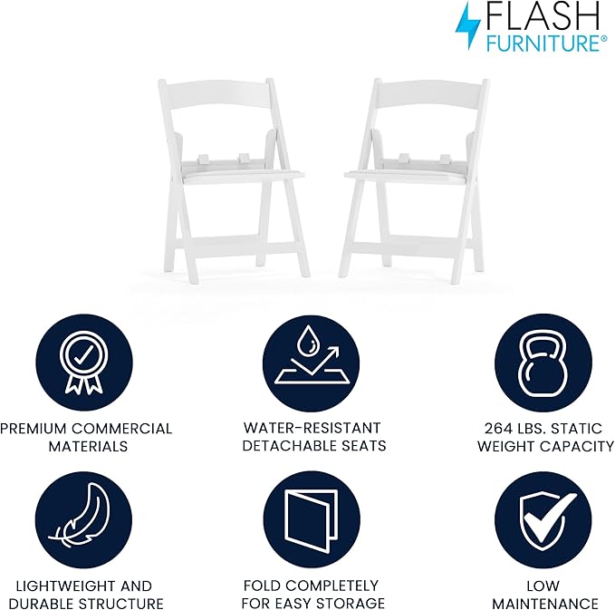 Flash Furniture HERCULES Kids Folding Chairs with Padded Seats | Set of 2 White Resin Folding Chair with Vinyl Padded Seat for Kids