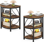 Tribesigns Half Round End Table for Living Room Set of 2, 3-Tier Half Side Table with Metal Frame, Industrial Half Moon Table, Half Circle Accent Table for Entryway, Bedroom, Rustic Brown
