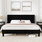 Novilla King Bed Frame, King Bed Frame with Headboard, Velvet Upholstered Pull-Point Wing Side Headboard, No Box Spring Needed, Heavy Duty Feet, Easy Assembly, Black Velvet