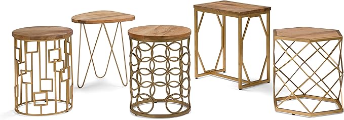 SIMPLIHOME Selma Contemporary 20 Inch Wide Metal and Wood Accent Side Table in Natural, Gold, For the Living Room and Bedroom