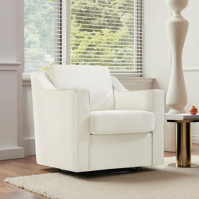 UIXE Swivel Accent Chair, Chenille Upholstered Arm Chair for Living Room, Modern Club Armchair Comfy Single Sofa Bedroom Reading Seat with Lumbar Pillow - Cream Beige