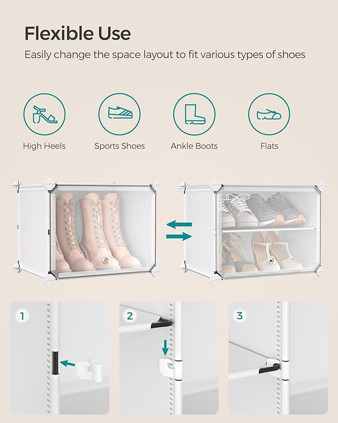 SONGMICS Shoe Rack Organizer, 12-Tier Shoe Storage Cabinet for Closet and Entryway, Holds 48 Pairs of Shoes, Adjustable, Cloud White and Trasparent ULPC040W01