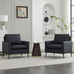 YISHENG Mid-Century Modern Living Room Accent Chairs Set of 2 - Oversized Faux Leather Armchairs with Removable Cushions & Metal Legs, Comfortable Sofas for Office/Lounge/Bedroom/Reception,（Black）