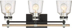 Possini Euro Design Broadway Modern Industrial Wall Light Black Painted Faux Wood Hardwired 23" 3-Light Fixture Clear Seedy Glass Shade for Bedroom Bedside Bathroom Vanity Living Room Hallway House