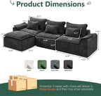 Hobestluk 120" Cloud Modular Sectional Couch 3-Seater Sofa with Ottoman L Shaped Sofa with Removable Cover Large Sofa Couch for Living Room (Dark Grey, 3-Seater Sofa with One Ottoman)
