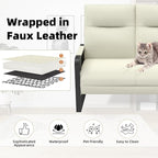 Modern Leather Loveseat, Small Sofa with Side Tray & Pocket, Upholstered Mini Couch for Living Room, Office, Guest Room, Beige