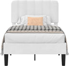 VECELO Twin Size Bed Frame with Upholstered Headboard, Velvet Platform Bedframe Mattress Foundation, Strong Wood Slat Support, No Box Spring Needed,White
