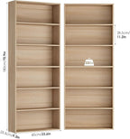 FOTOSOK 70.8" Tall Bookcase Shelf, 6 Tier Wide Bookshelf with Storage, Billy Bookcase Set of 2, Large Bookshelf for Living Room, Home Office,Light Oak