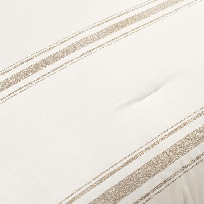 Lush Decor Farmhouse Stripe Reversible Cotton Comforter Set, 3 Piece Set, Full/ Queen, Neutral - Cozy Farmhouse Bedding Set - Rustic Decor - Striped Comforter - Modern Farmhouse Bedroom Decor
