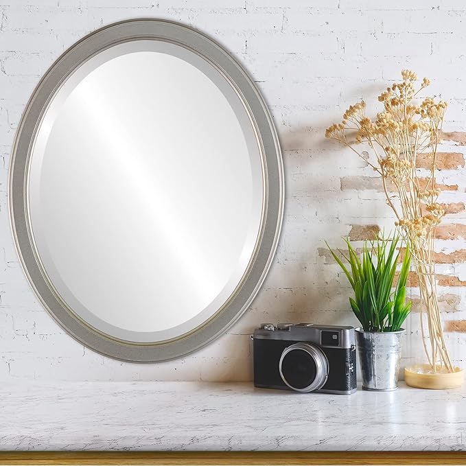 OVALCREST Oval Beveled Wall Mirror for Home Decor - Toronto Style - Silver Shade - 22" x 18"